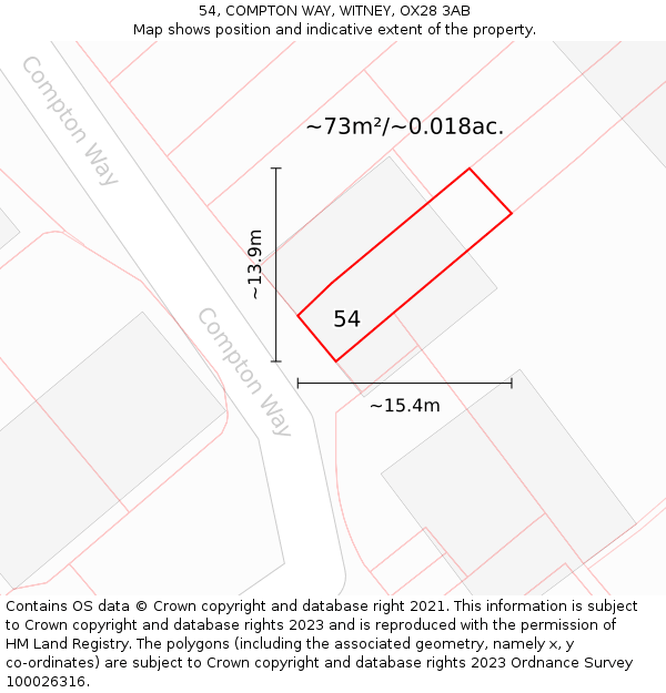 54, COMPTON WAY, WITNEY, OX28 3AB: Plot and title map