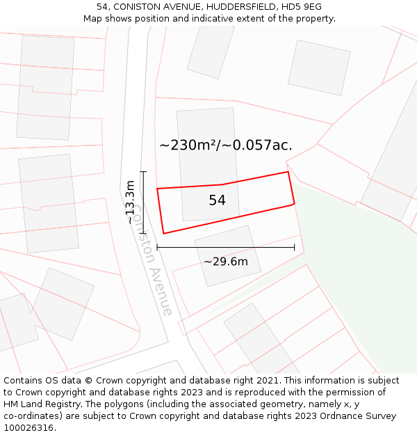 54, CONISTON AVENUE, HUDDERSFIELD, HD5 9EG: Plot and title map