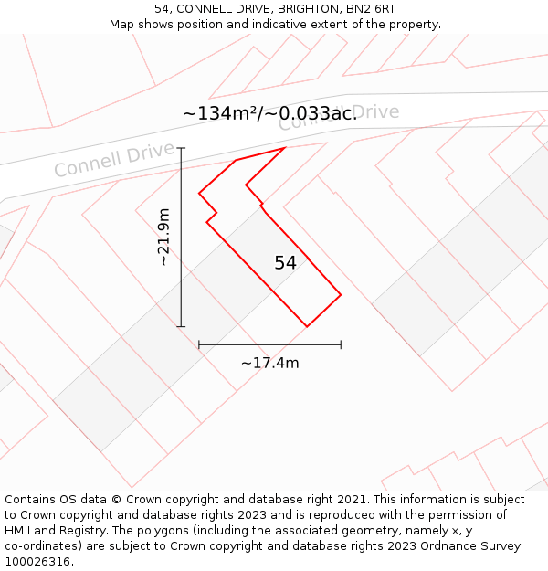 54, CONNELL DRIVE, BRIGHTON, BN2 6RT: Plot and title map