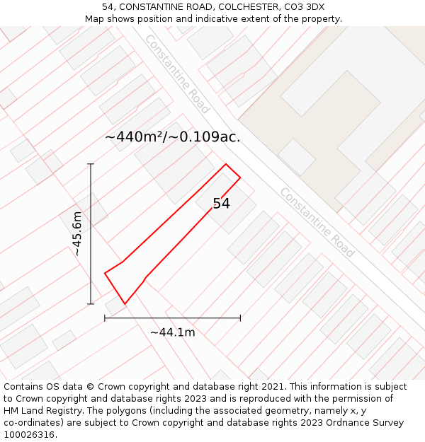 54, CONSTANTINE ROAD, COLCHESTER, CO3 3DX: Plot and title map