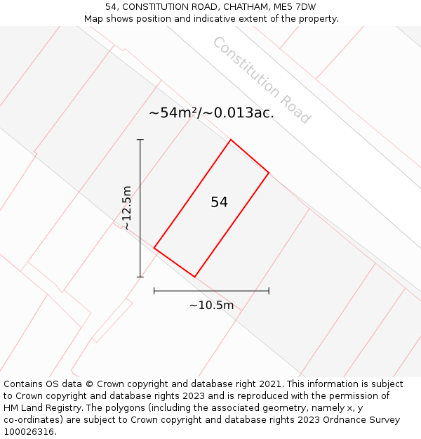 54, CONSTITUTION ROAD, CHATHAM, ME5 7DW: Plot and title map