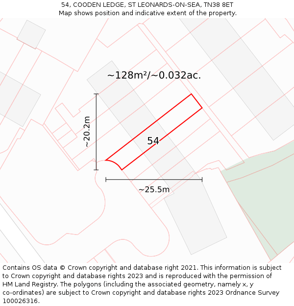 54, COODEN LEDGE, ST LEONARDS-ON-SEA, TN38 8ET: Plot and title map