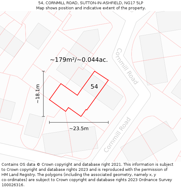 54, CORNMILL ROAD, SUTTON-IN-ASHFIELD, NG17 5LP: Plot and title map