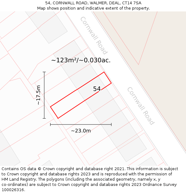 54, CORNWALL ROAD, WALMER, DEAL, CT14 7SA: Plot and title map