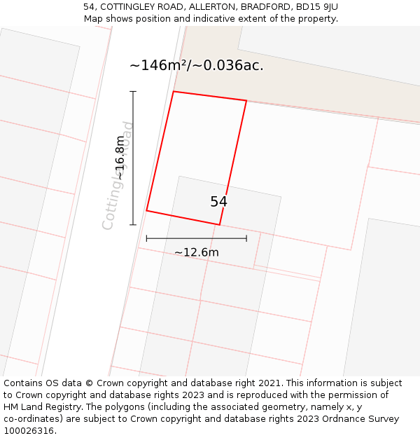 54, COTTINGLEY ROAD, ALLERTON, BRADFORD, BD15 9JU: Plot and title map