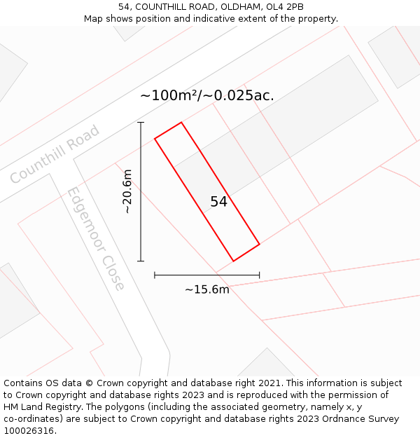 54, COUNTHILL ROAD, OLDHAM, OL4 2PB: Plot and title map