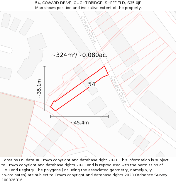 54, COWARD DRIVE, OUGHTIBRIDGE, SHEFFIELD, S35 0JP: Plot and title map