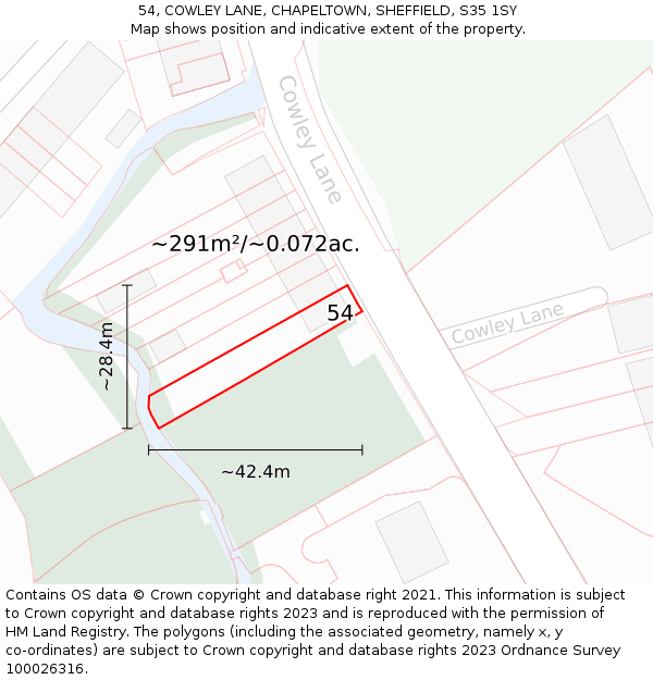 54, COWLEY LANE, CHAPELTOWN, SHEFFIELD, S35 1SY: Plot and title map