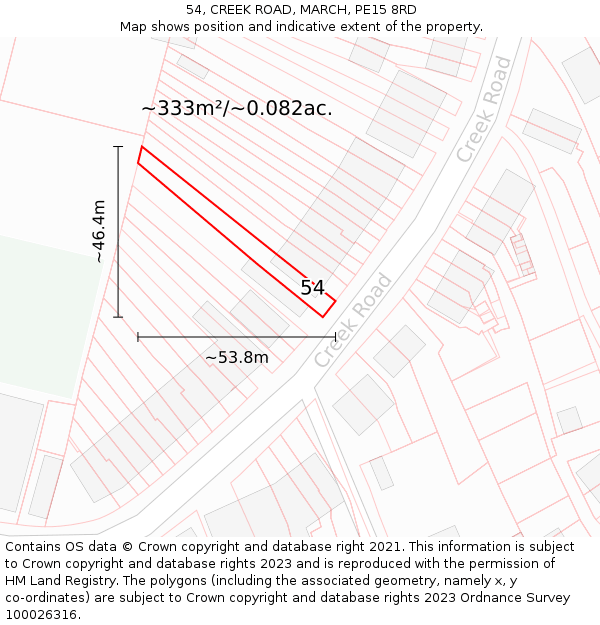 54, CREEK ROAD, MARCH, PE15 8RD: Plot and title map