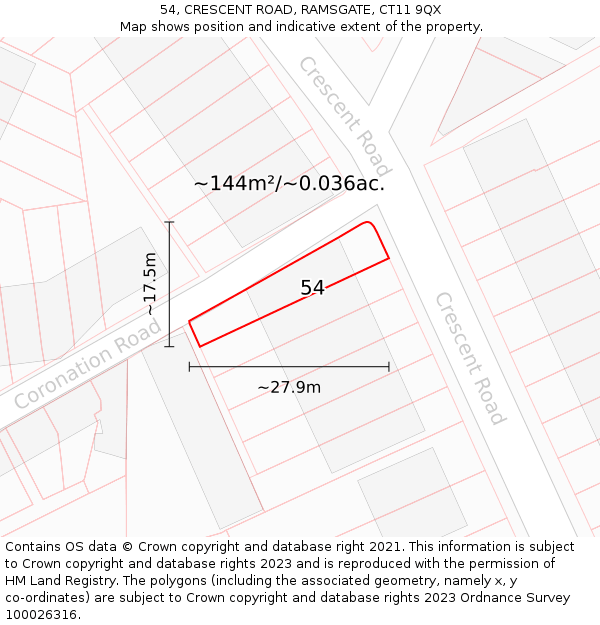 54, CRESCENT ROAD, RAMSGATE, CT11 9QX: Plot and title map