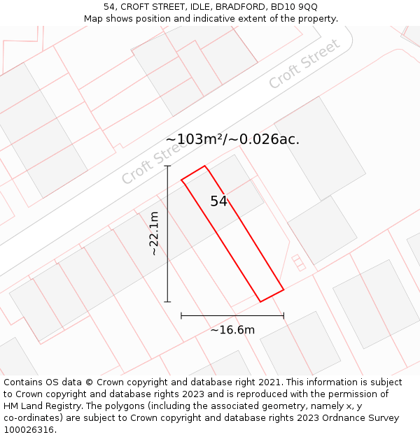 54, CROFT STREET, IDLE, BRADFORD, BD10 9QQ: Plot and title map