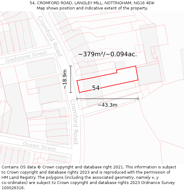 54, CROMFORD ROAD, LANGLEY MILL, NOTTINGHAM, NG16 4EW: Plot and title map