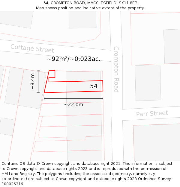 54, CROMPTON ROAD, MACCLESFIELD, SK11 8EB: Plot and title map