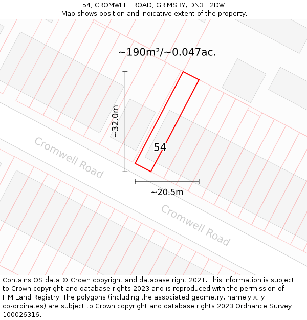 54, CROMWELL ROAD, GRIMSBY, DN31 2DW: Plot and title map