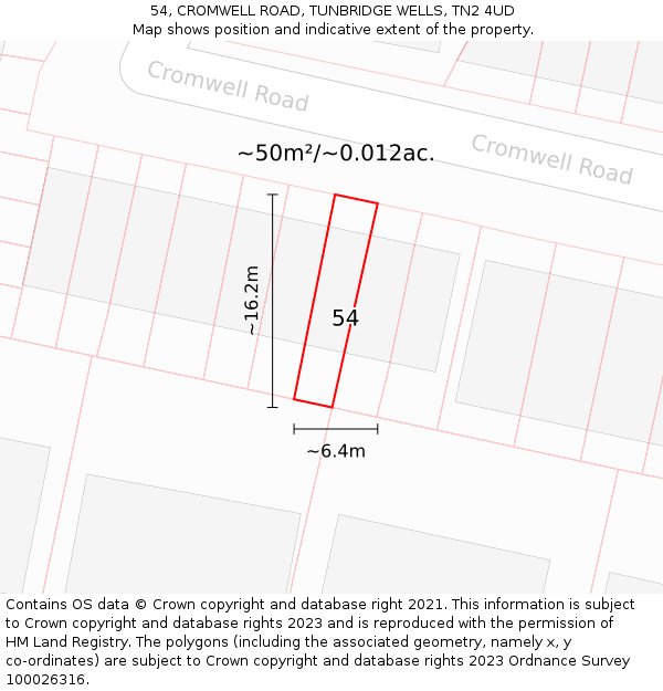 54, CROMWELL ROAD, TUNBRIDGE WELLS, TN2 4UD: Plot and title map