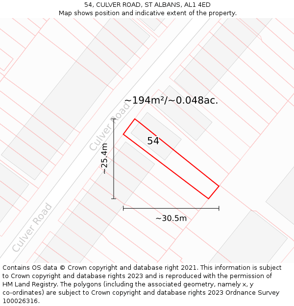 54, CULVER ROAD, ST ALBANS, AL1 4ED: Plot and title map