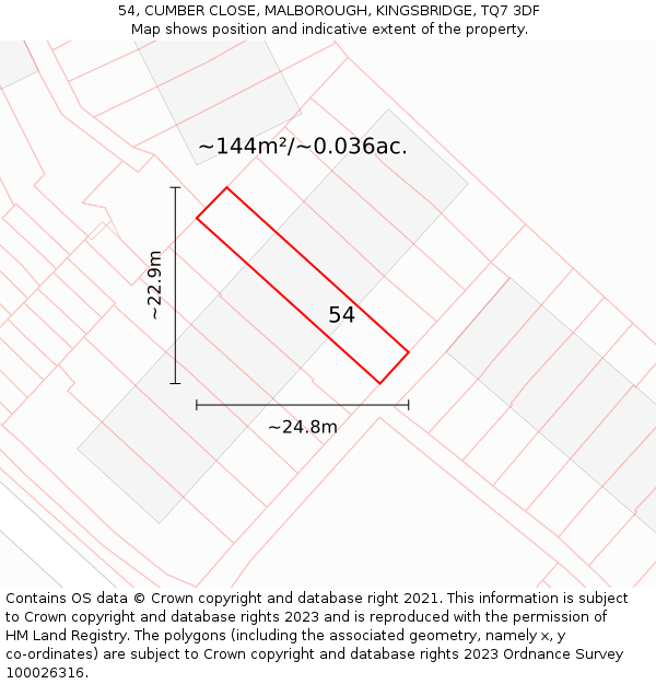 54, CUMBER CLOSE, MALBOROUGH, KINGSBRIDGE, TQ7 3DF: Plot and title map