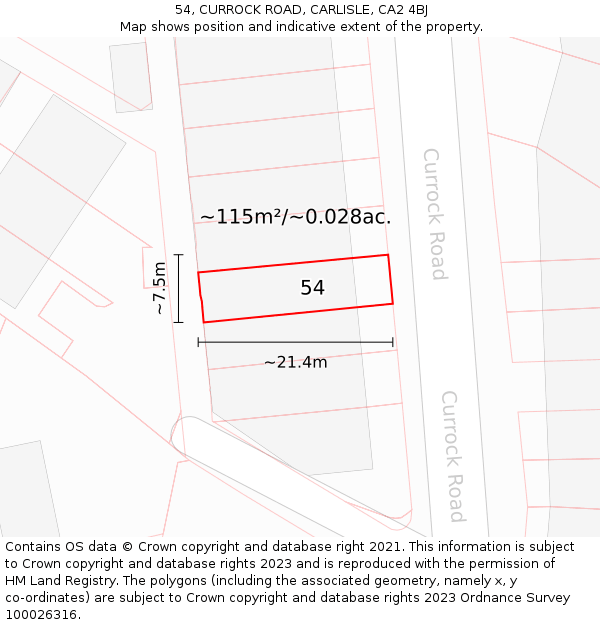 54, CURROCK ROAD, CARLISLE, CA2 4BJ: Plot and title map