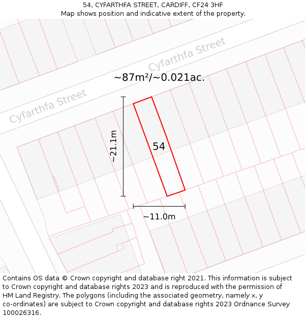 54, CYFARTHFA STREET, CARDIFF, CF24 3HF: Plot and title map