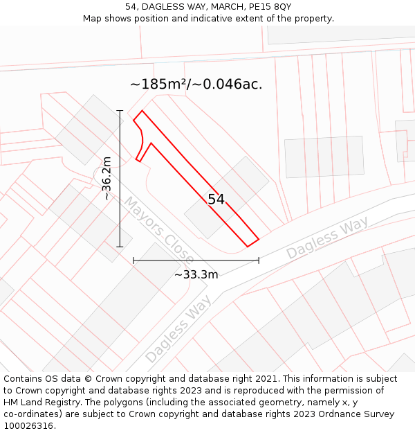 54, DAGLESS WAY, MARCH, PE15 8QY: Plot and title map