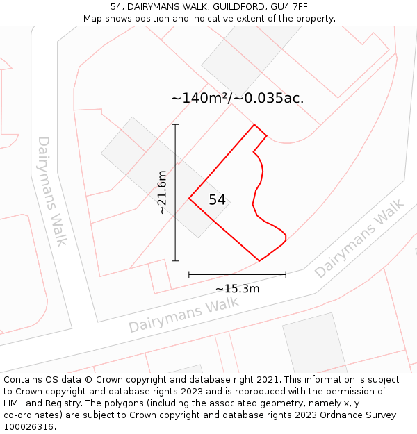 54, DAIRYMANS WALK, GUILDFORD, GU4 7FF: Plot and title map