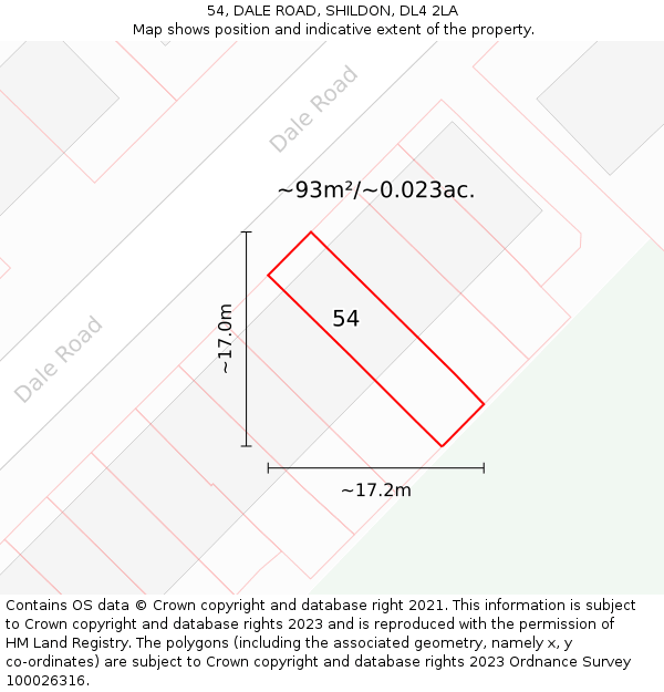 54, DALE ROAD, SHILDON, DL4 2LA: Plot and title map