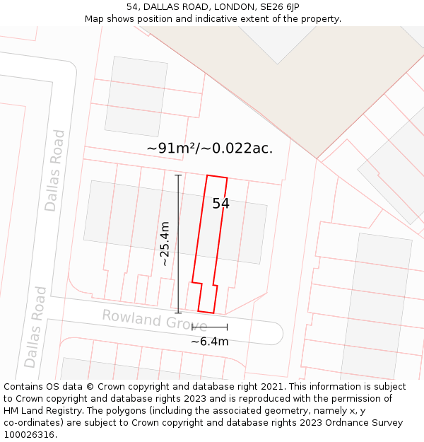 54, DALLAS ROAD, LONDON, SE26 6JP: Plot and title map