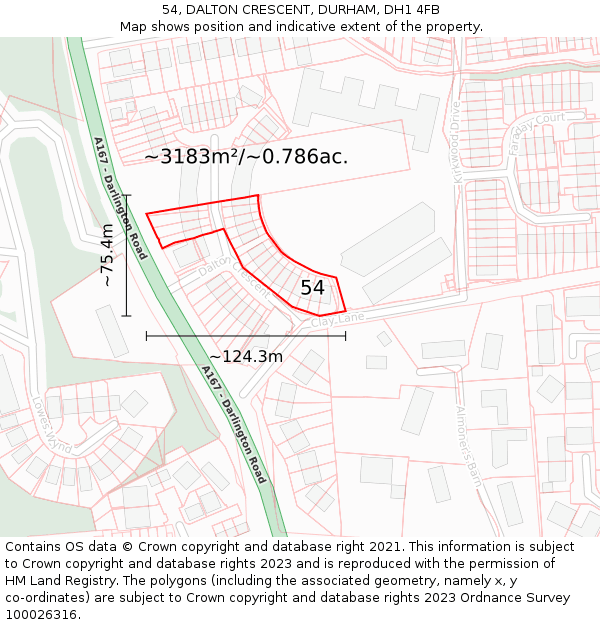 54, DALTON CRESCENT, DURHAM, DH1 4FB: Plot and title map