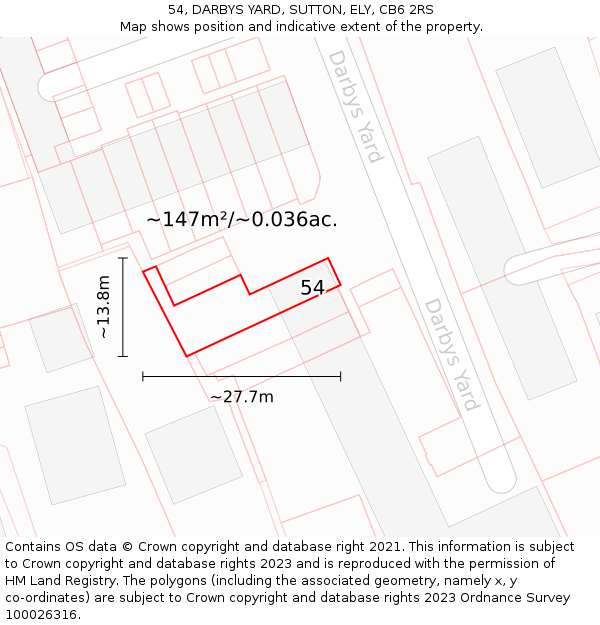 54, DARBYS YARD, SUTTON, ELY, CB6 2RS: Plot and title map