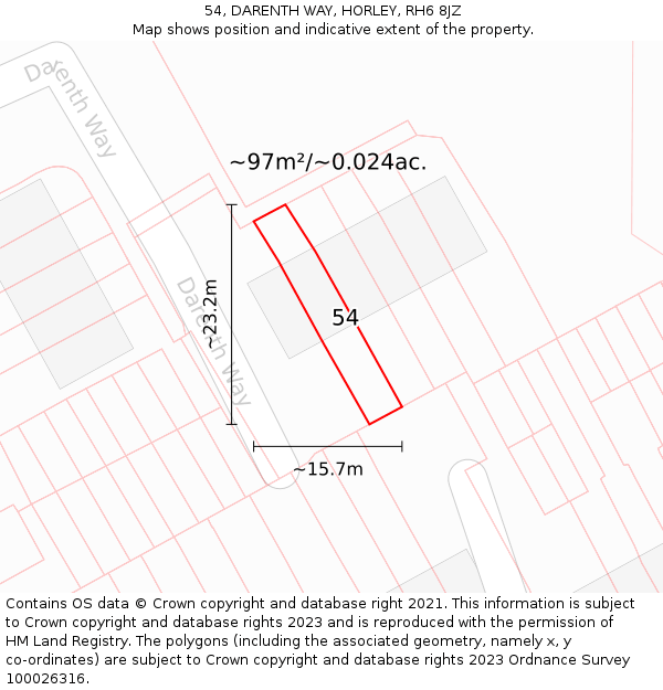 54, DARENTH WAY, HORLEY, RH6 8JZ: Plot and title map