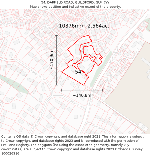 54, DARFIELD ROAD, GUILDFORD, GU4 7YY: Plot and title map