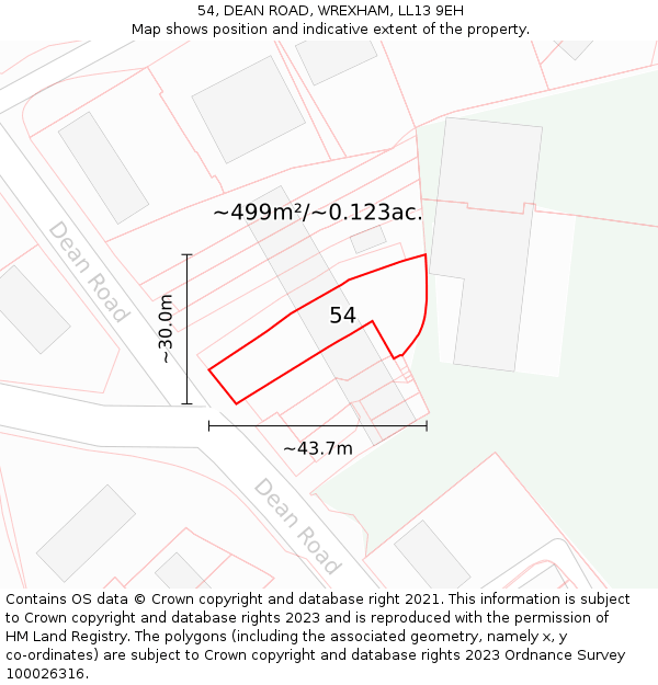 54, DEAN ROAD, WREXHAM, LL13 9EH: Plot and title map