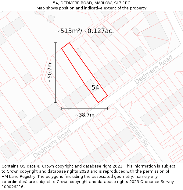 54, DEDMERE ROAD, MARLOW, SL7 1PG: Plot and title map