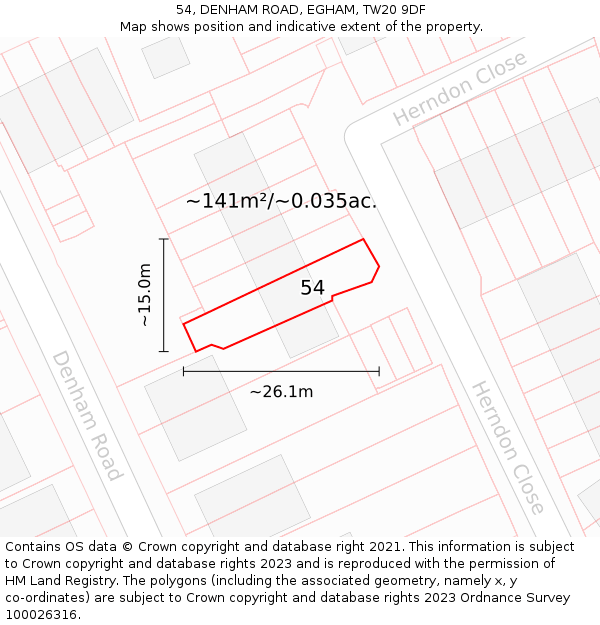 54, DENHAM ROAD, EGHAM, TW20 9DF: Plot and title map