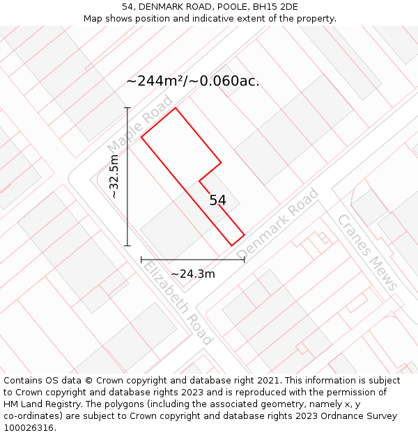 54, DENMARK ROAD, POOLE, BH15 2DE: Plot and title map