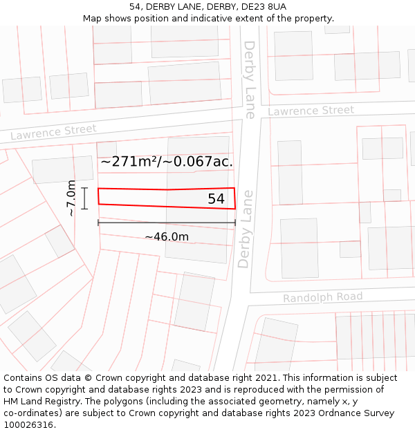 54, DERBY LANE, DERBY, DE23 8UA: Plot and title map