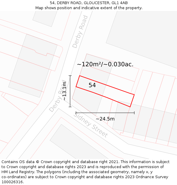 54, DERBY ROAD, GLOUCESTER, GL1 4AB: Plot and title map