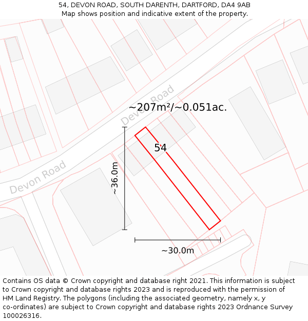 54, DEVON ROAD, SOUTH DARENTH, DARTFORD, DA4 9AB: Plot and title map