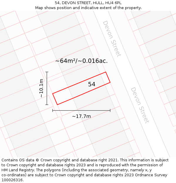54, DEVON STREET, HULL, HU4 6PL: Plot and title map