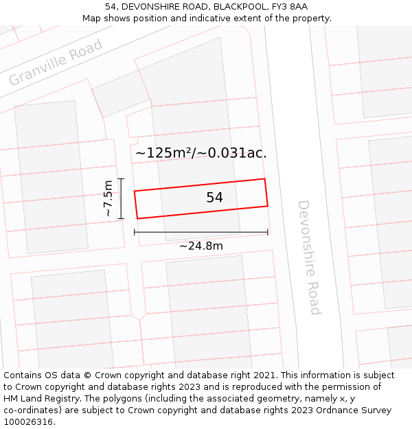 54, DEVONSHIRE ROAD, BLACKPOOL, FY3 8AA: Plot and title map