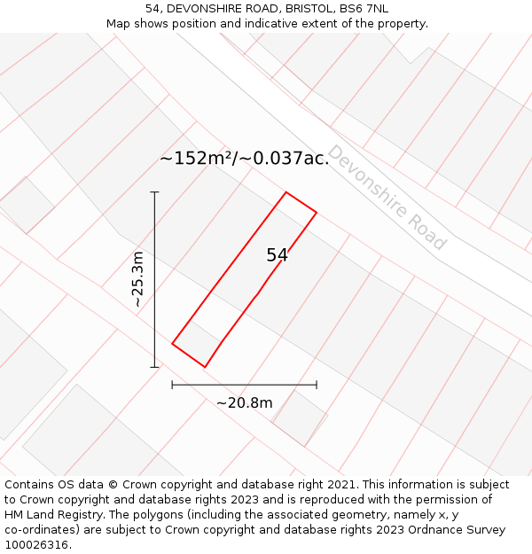 54, DEVONSHIRE ROAD, BRISTOL, BS6 7NL: Plot and title map