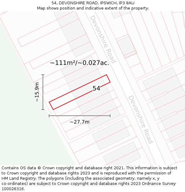 54, DEVONSHIRE ROAD, IPSWICH, IP3 8AU: Plot and title map
