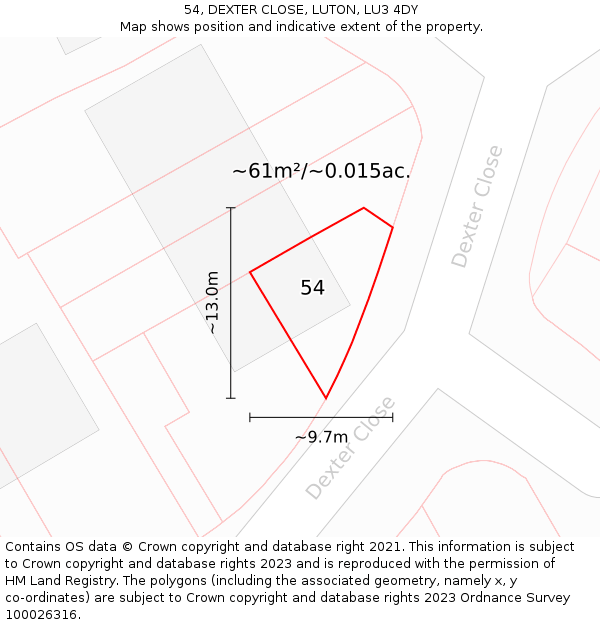 54, DEXTER CLOSE, LUTON, LU3 4DY: Plot and title map