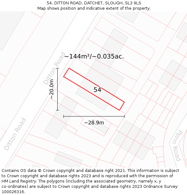 54, DITTON ROAD, DATCHET, SLOUGH, SL3 9LS: Plot and title map