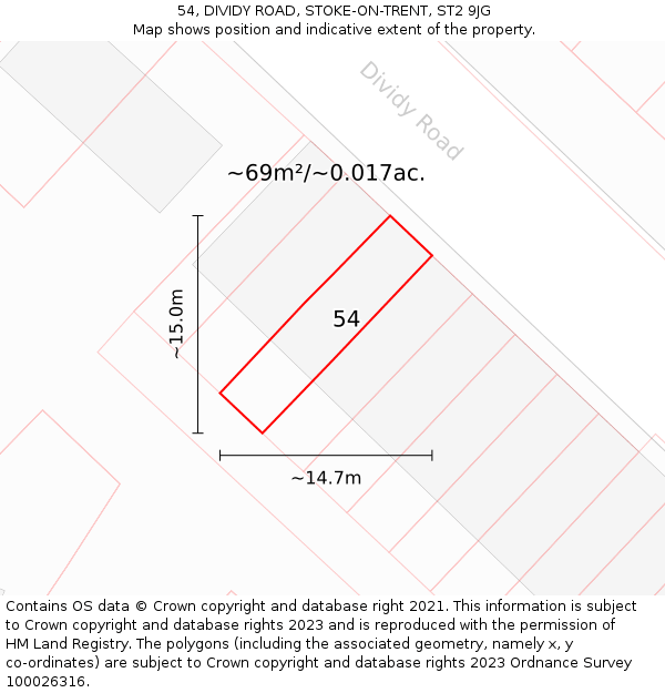 54, DIVIDY ROAD, STOKE-ON-TRENT, ST2 9JG: Plot and title map