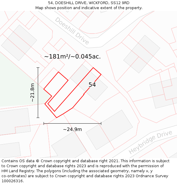 54, DOESHILL DRIVE, WICKFORD, SS12 9RD: Plot and title map