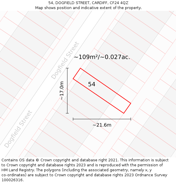54, DOGFIELD STREET, CARDIFF, CF24 4QZ: Plot and title map