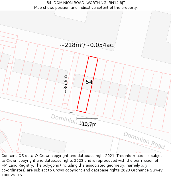 54, DOMINION ROAD, WORTHING, BN14 8JT: Plot and title map