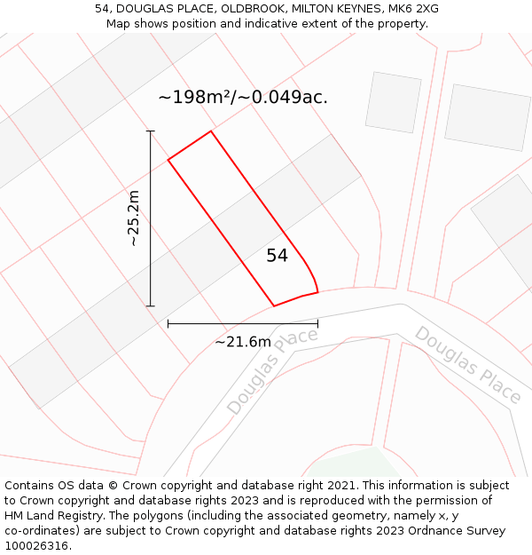 54, DOUGLAS PLACE, OLDBROOK, MILTON KEYNES, MK6 2XG: Plot and title map