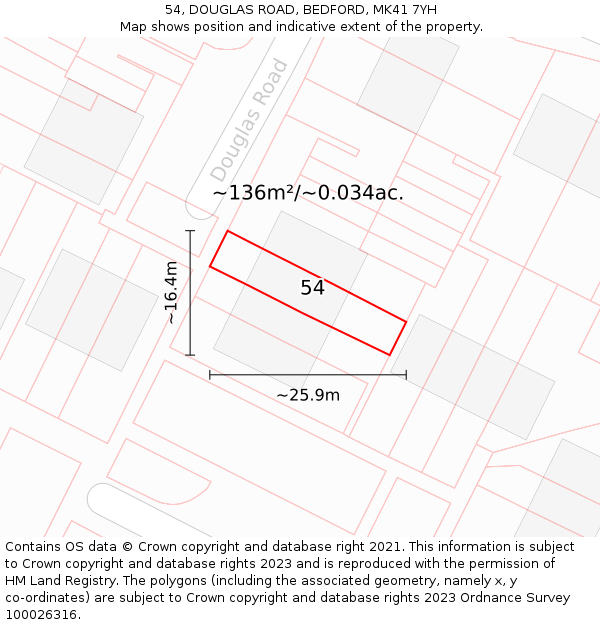 54, DOUGLAS ROAD, BEDFORD, MK41 7YH: Plot and title map